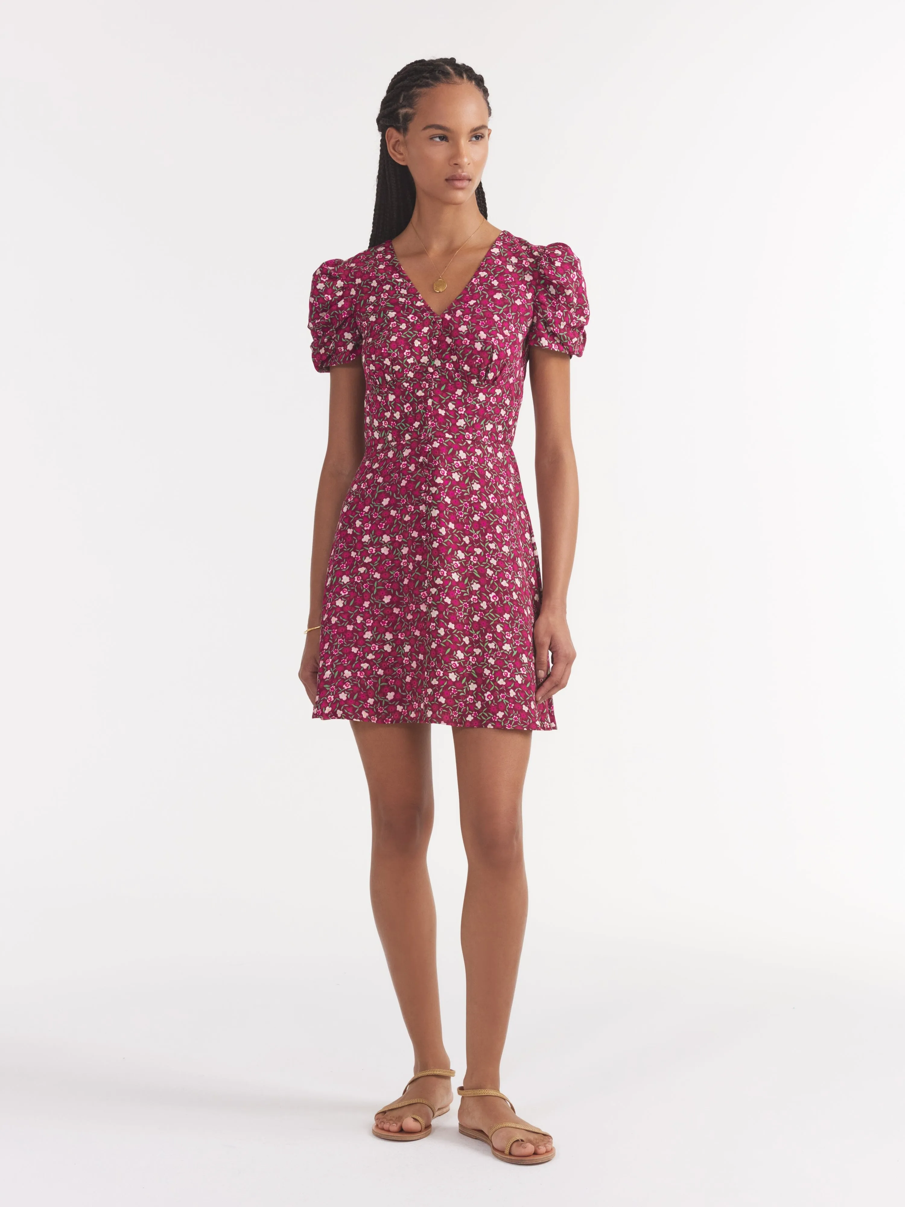 Margot Mini Dress in Busy Lizzie Wineberry