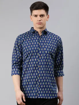 Men's Blue Cotton Full Sleeves Shirts For Men - Taantav