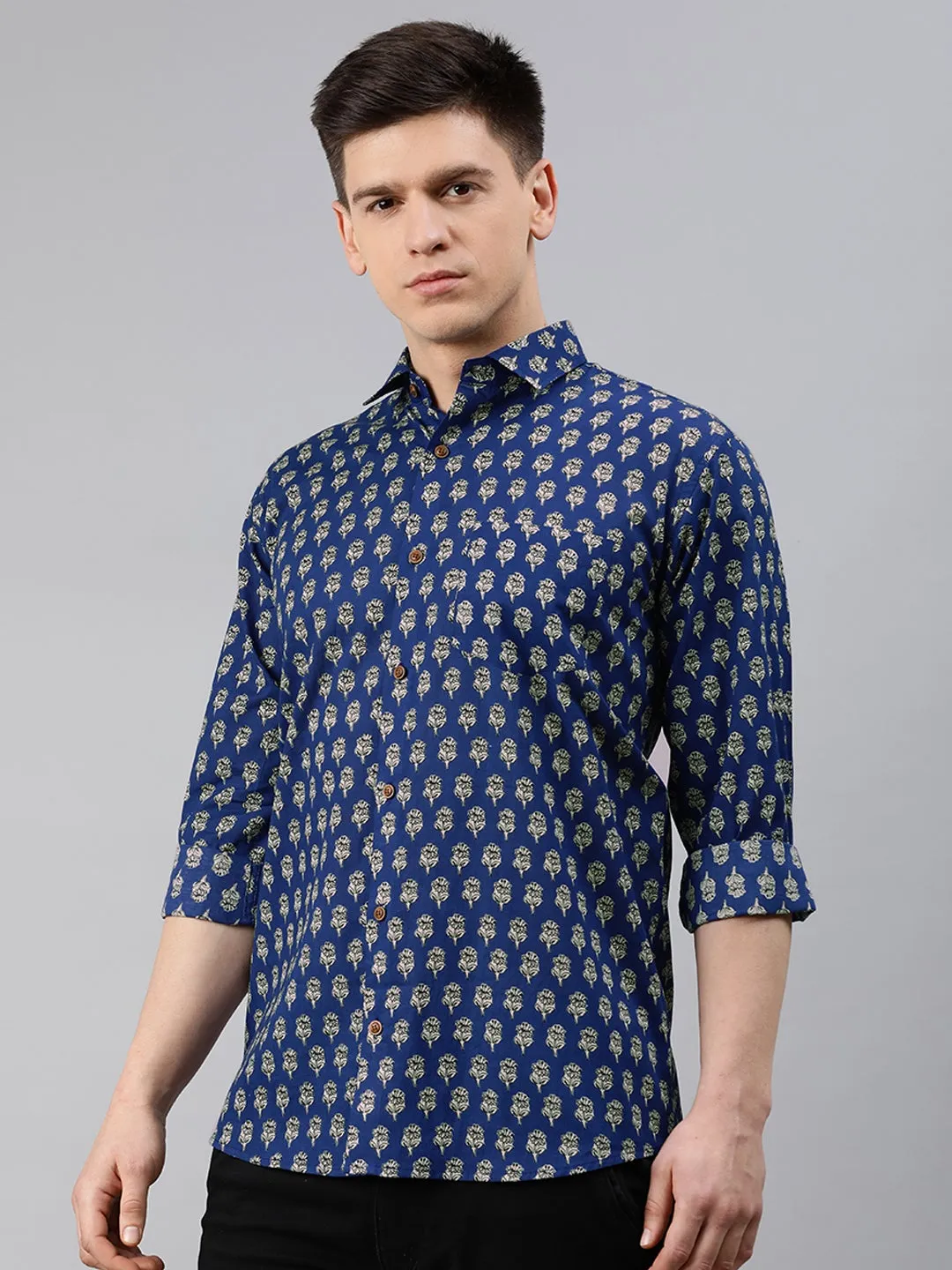 Men's Blue Cotton Full Sleeves Shirts For Men - Taantav