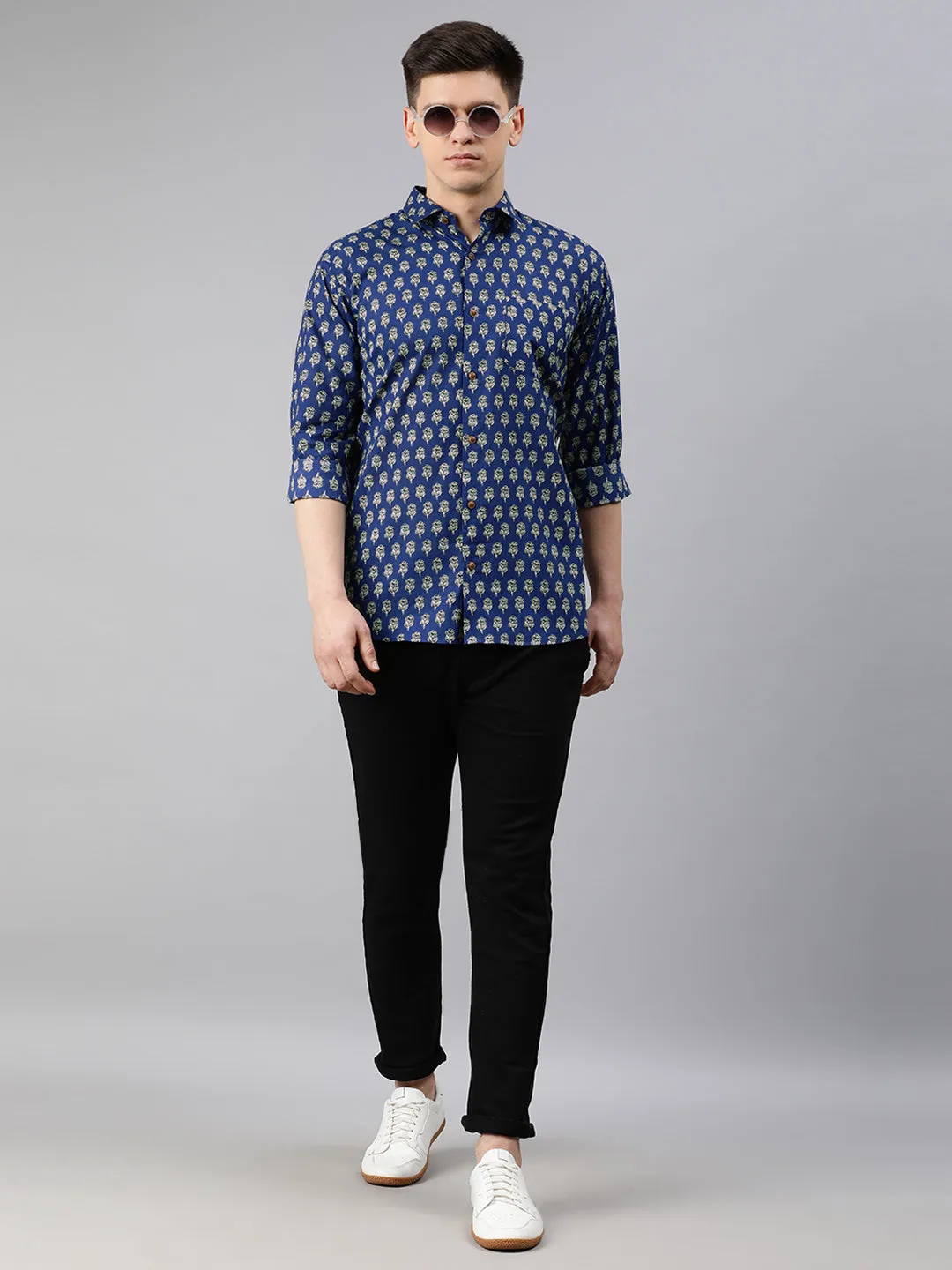 Men's Blue Cotton Full Sleeves Shirts For Men - Taantav