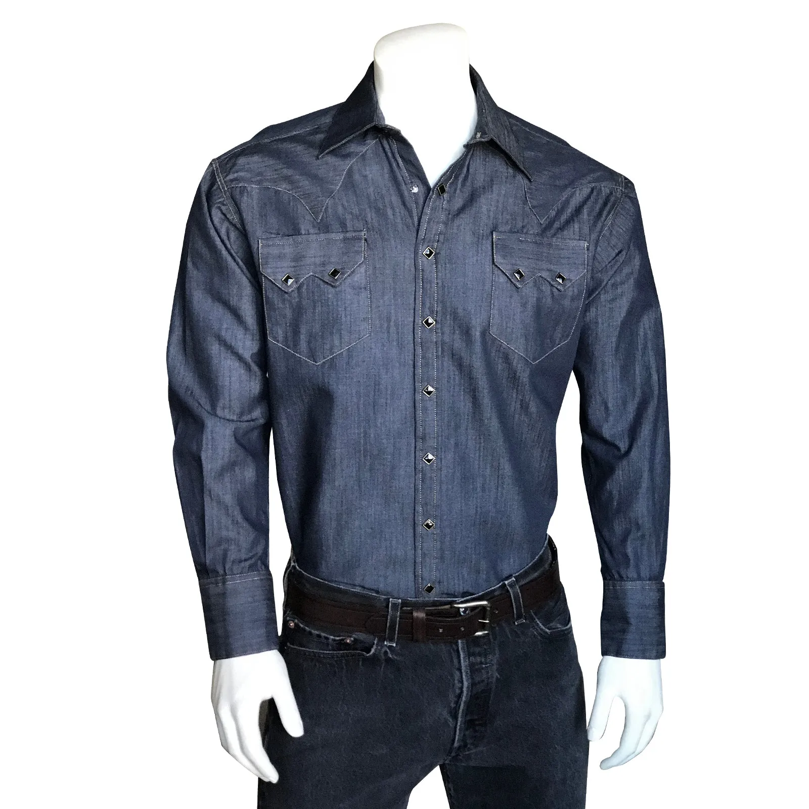 Men's Slim Fit Light Wash Denim Western Shirt