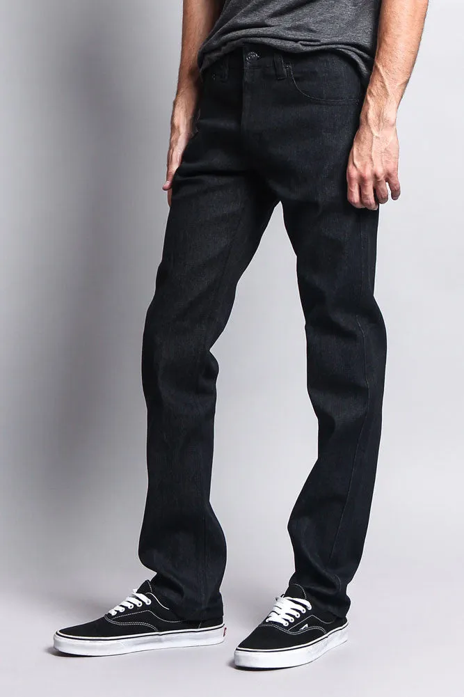 Men's Slim Fit Raw Denim Jeans (Black)