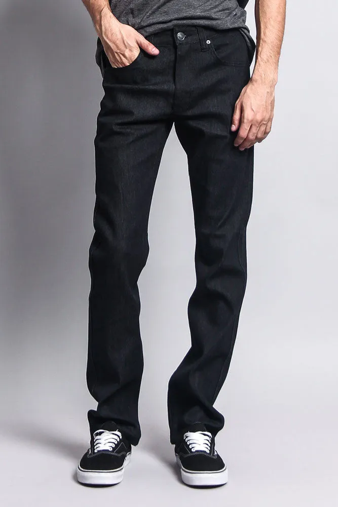 Men's Slim Fit Raw Denim Jeans (Black)