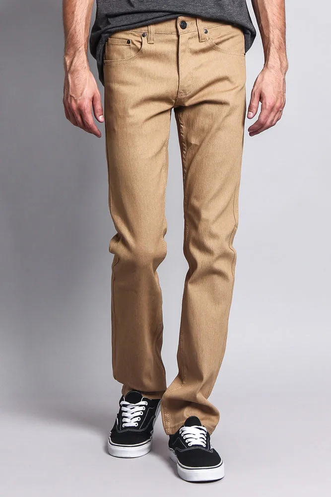 Men's Slim Fit Raw Denim Jeans (Khaki)