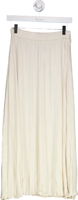 New Look Cream Satin Crinkle Pleated Skirt UK 8