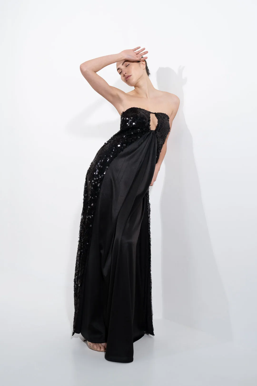 OVERLAPPED SEQUIN TUBE GOWN