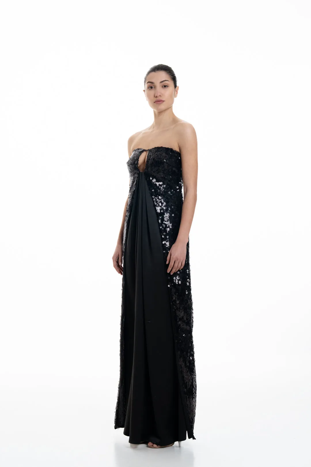 OVERLAPPED SEQUIN TUBE GOWN