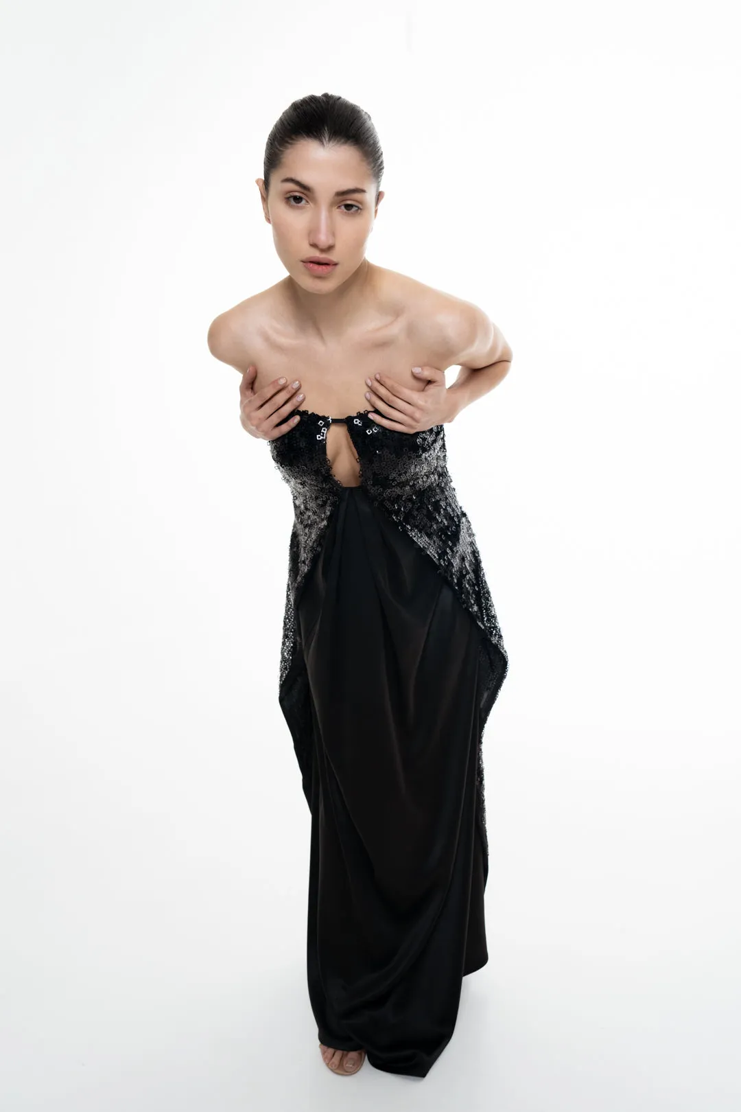 OVERLAPPED SEQUIN TUBE GOWN