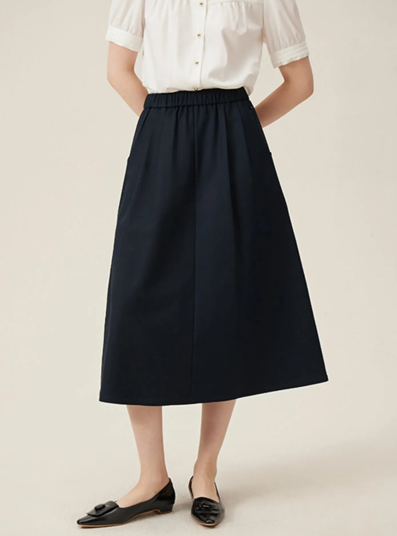 Preppy Elastic Midi Skirt - White A-Line Tennis Skirt