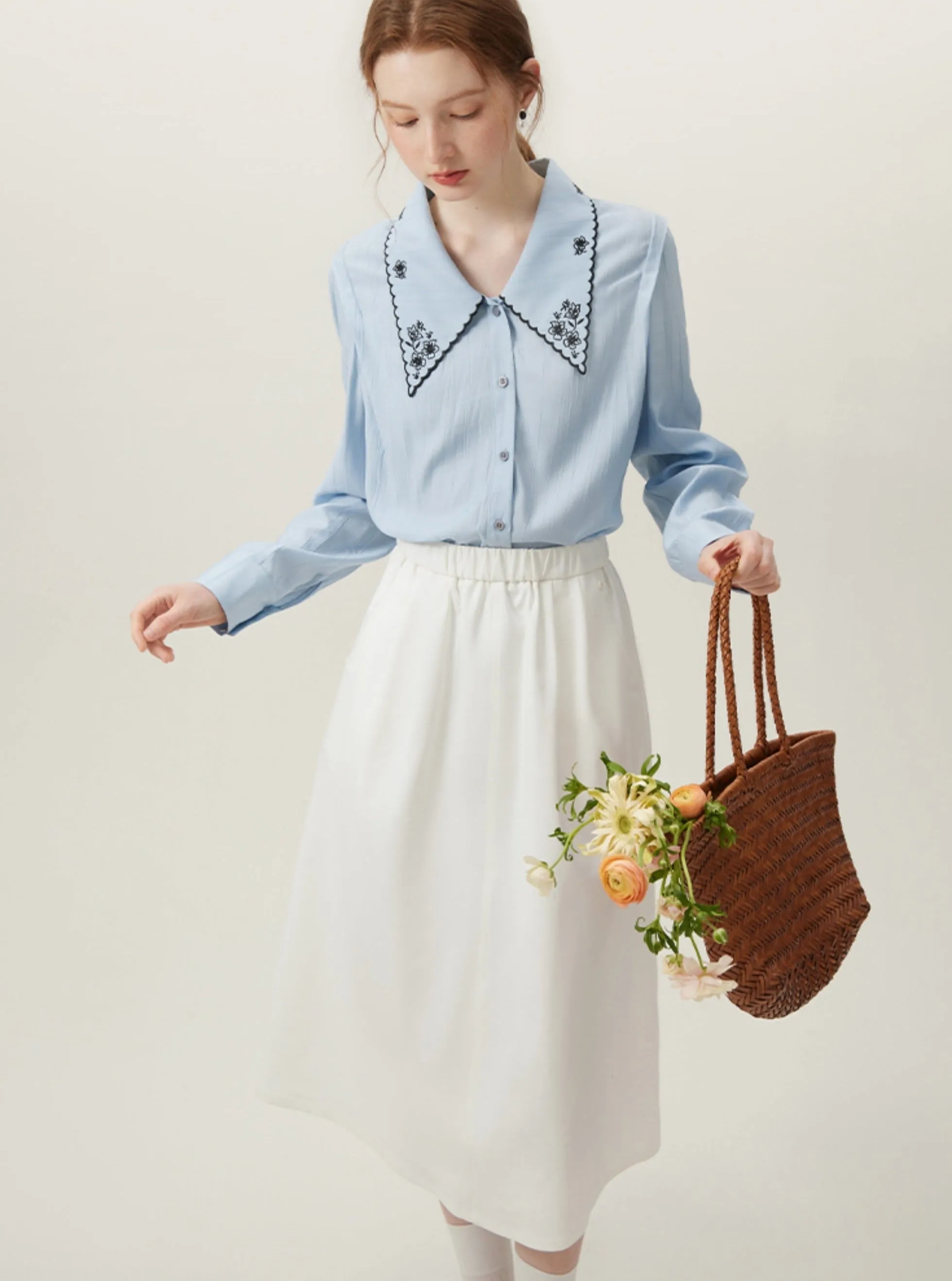 Preppy Elastic Midi Skirt - White A-Line Tennis Skirt