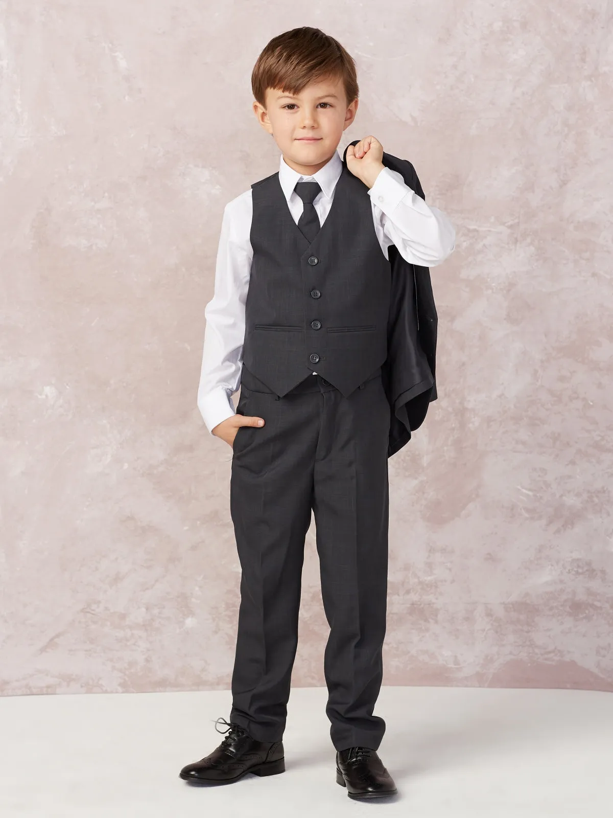 "Stanford" Kids Dark Grey Suit 5-Piece Set