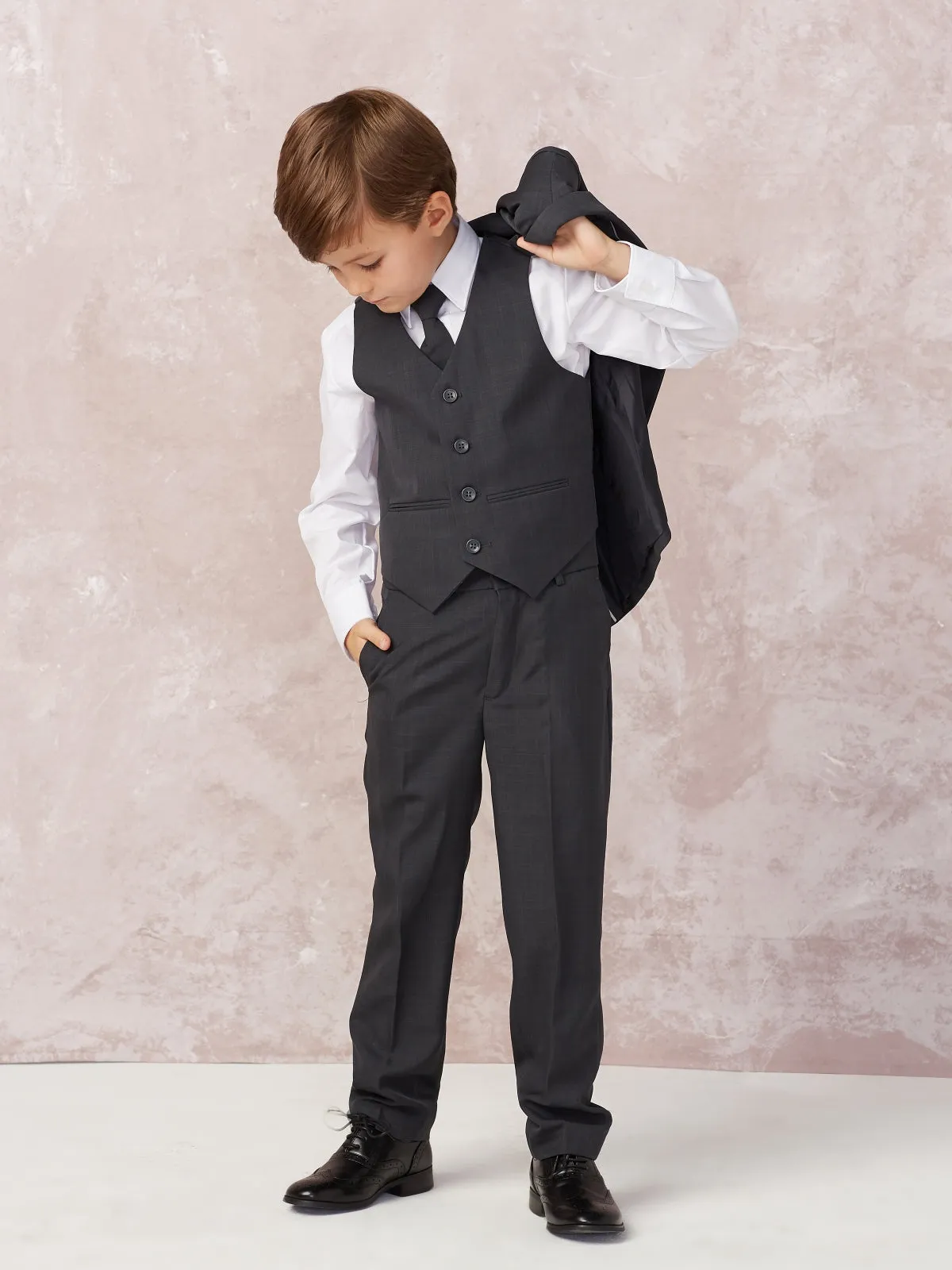 "Stanford" Kids Dark Grey Suit 5-Piece Set