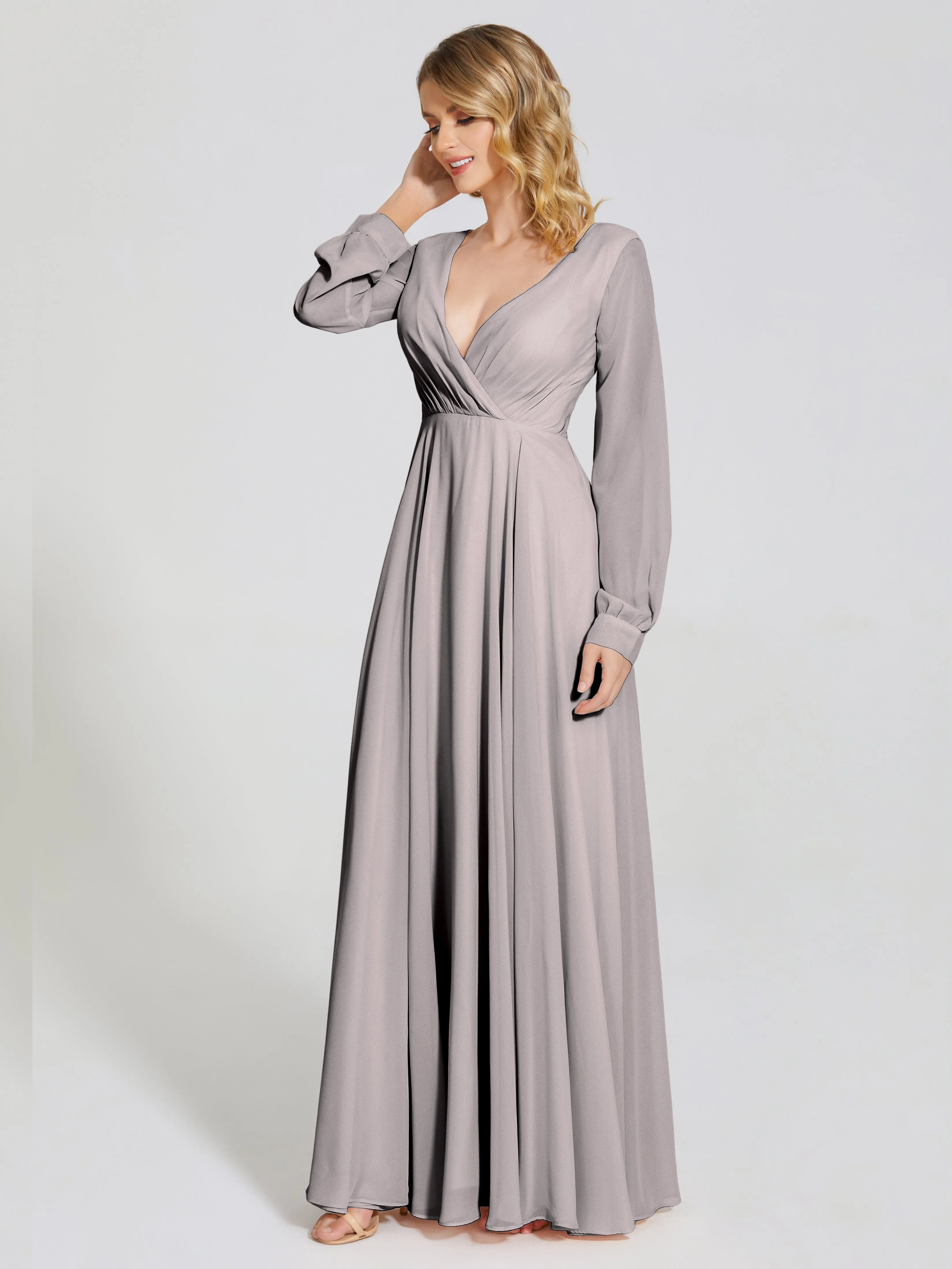 Raegan Simple Long Sleeves Chiffon Mother of the Bride Dress