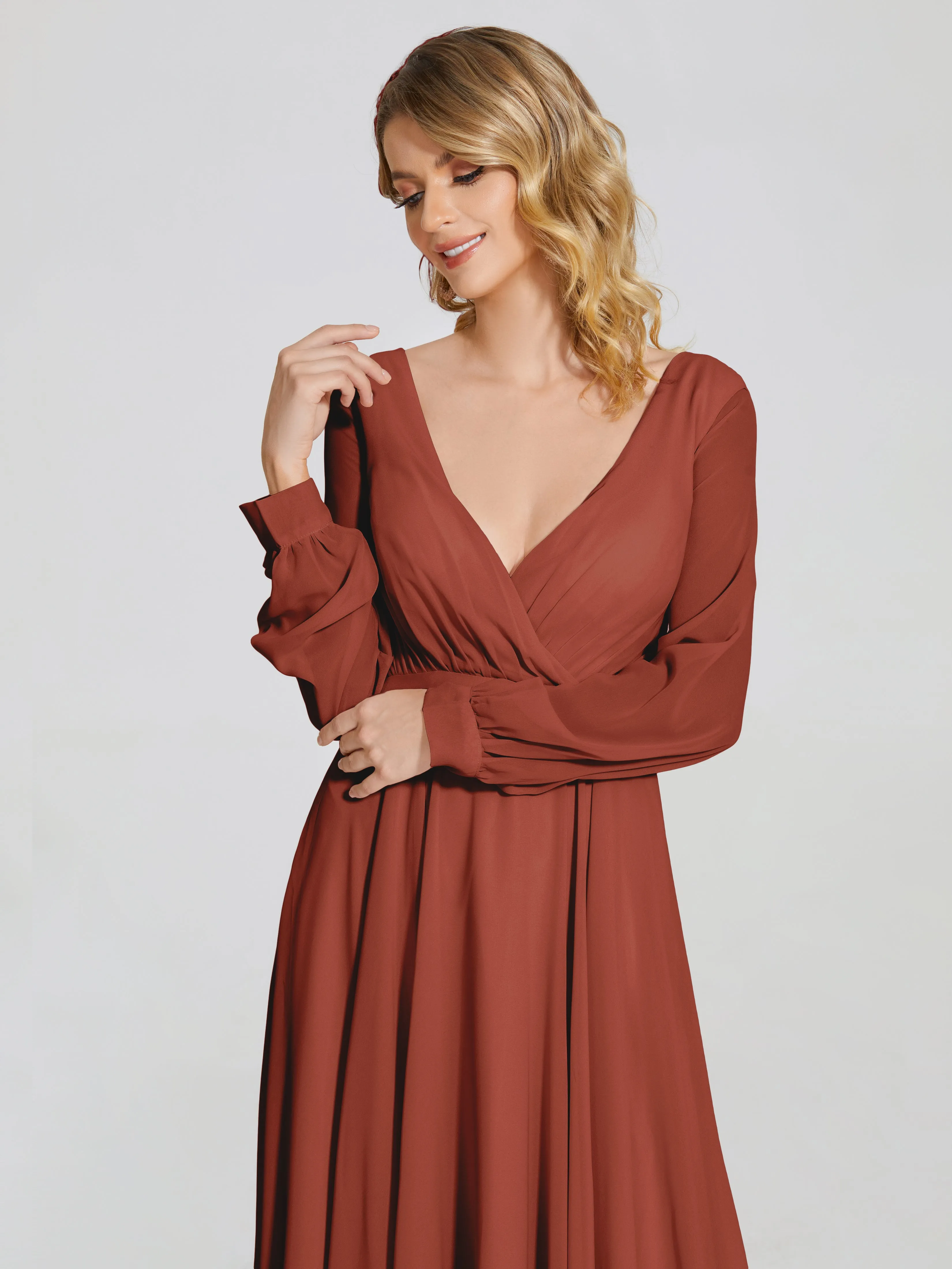 Raegan Simple Long Sleeves Chiffon Mother of the Bride Dress