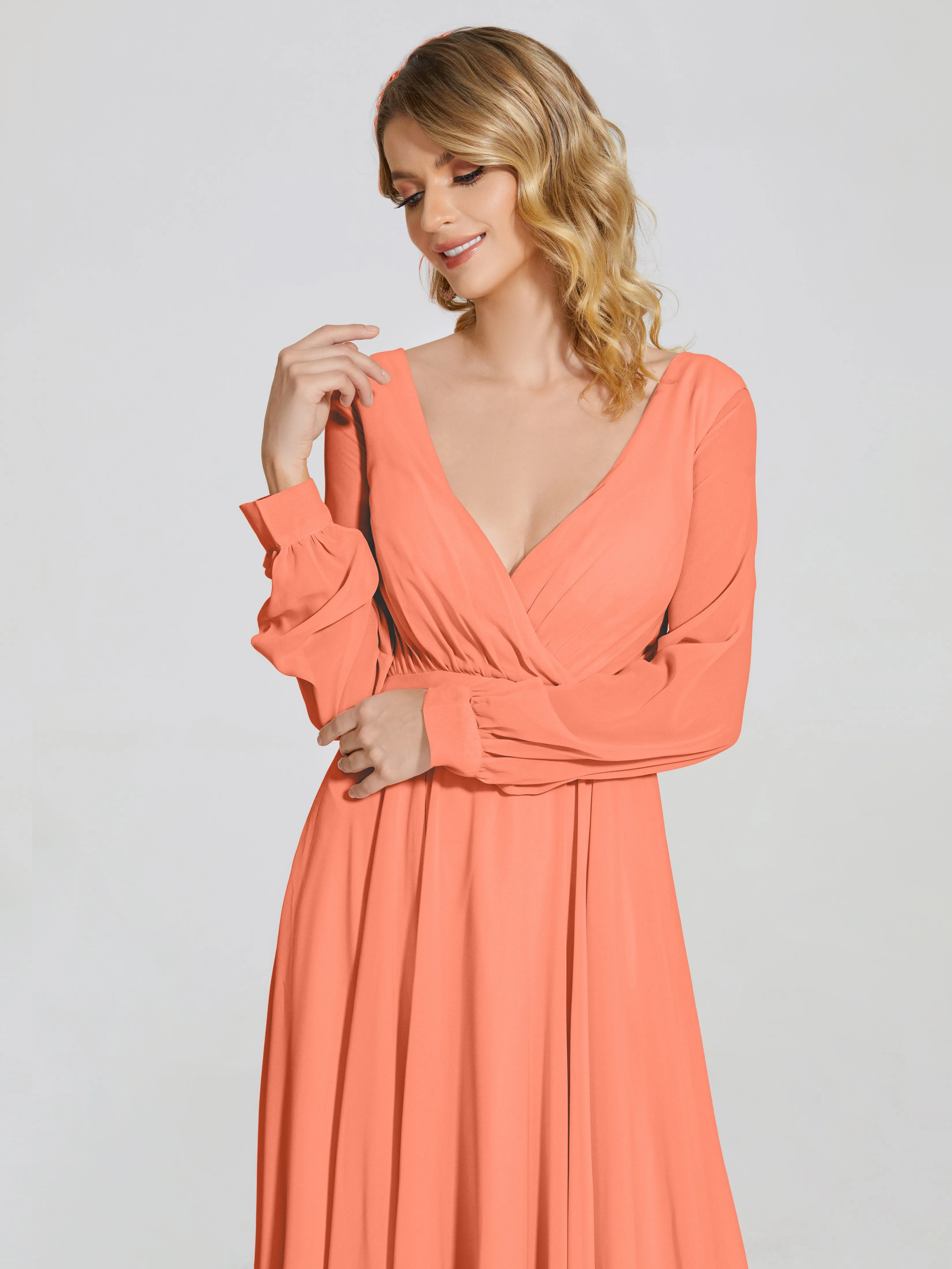 Raegan Simple Long Sleeves Chiffon Mother of the Bride Dress