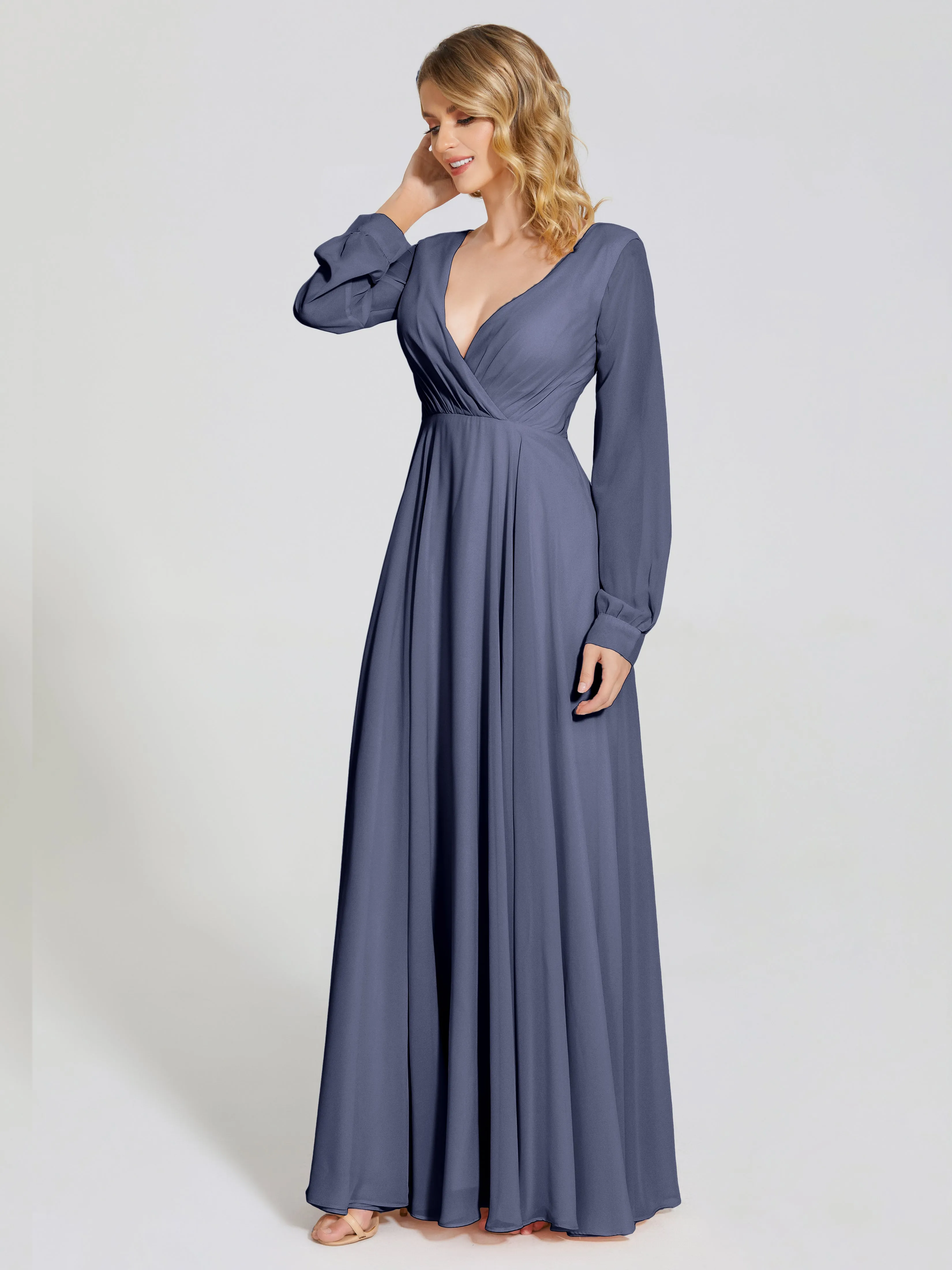 Raegan Simple Long Sleeves Chiffon Mother of the Bride Dress