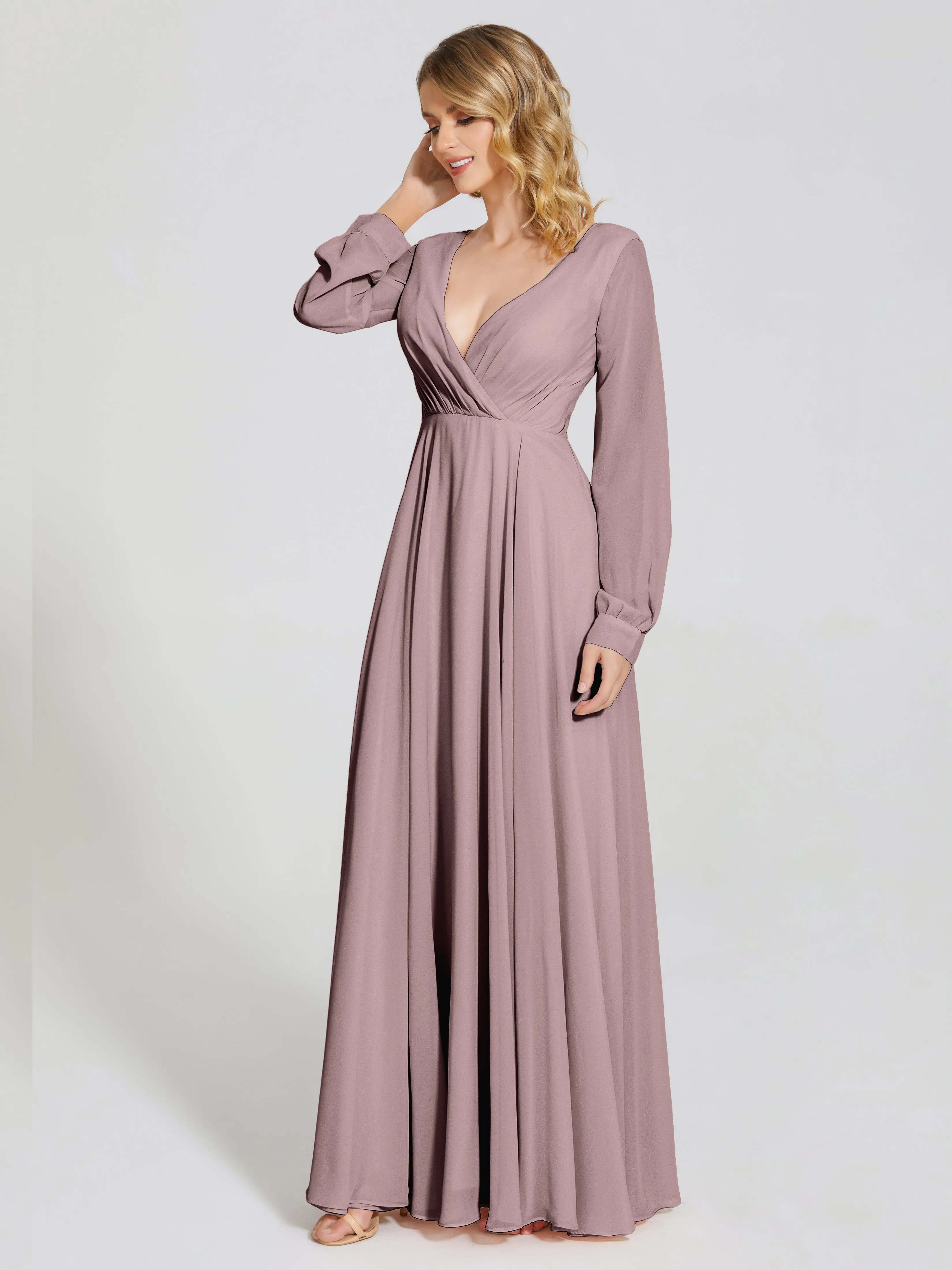 Raegan Simple Long Sleeves Chiffon Mother of the Bride Dress