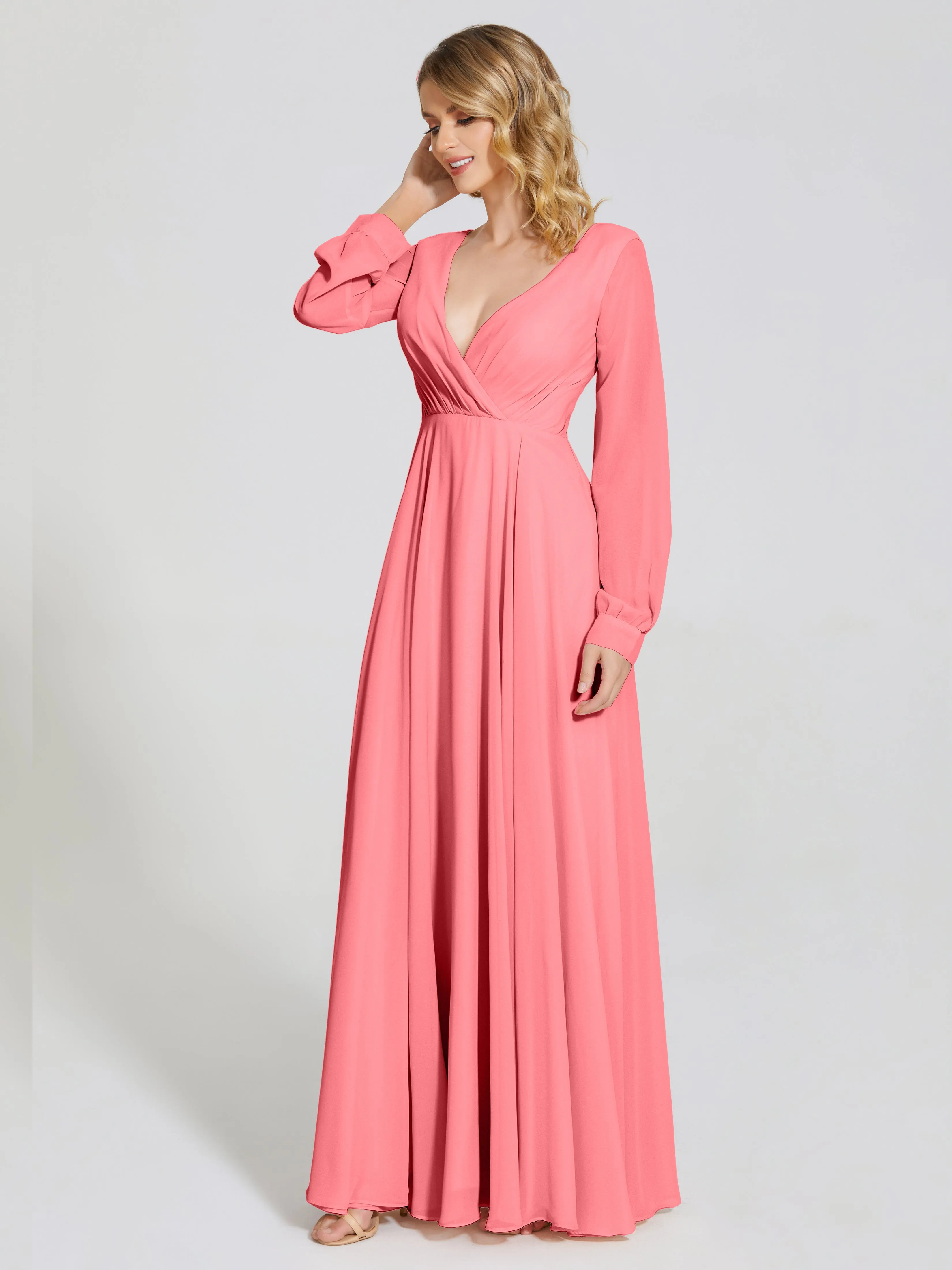 Raegan Simple Long Sleeves Chiffon Mother of the Bride Dress