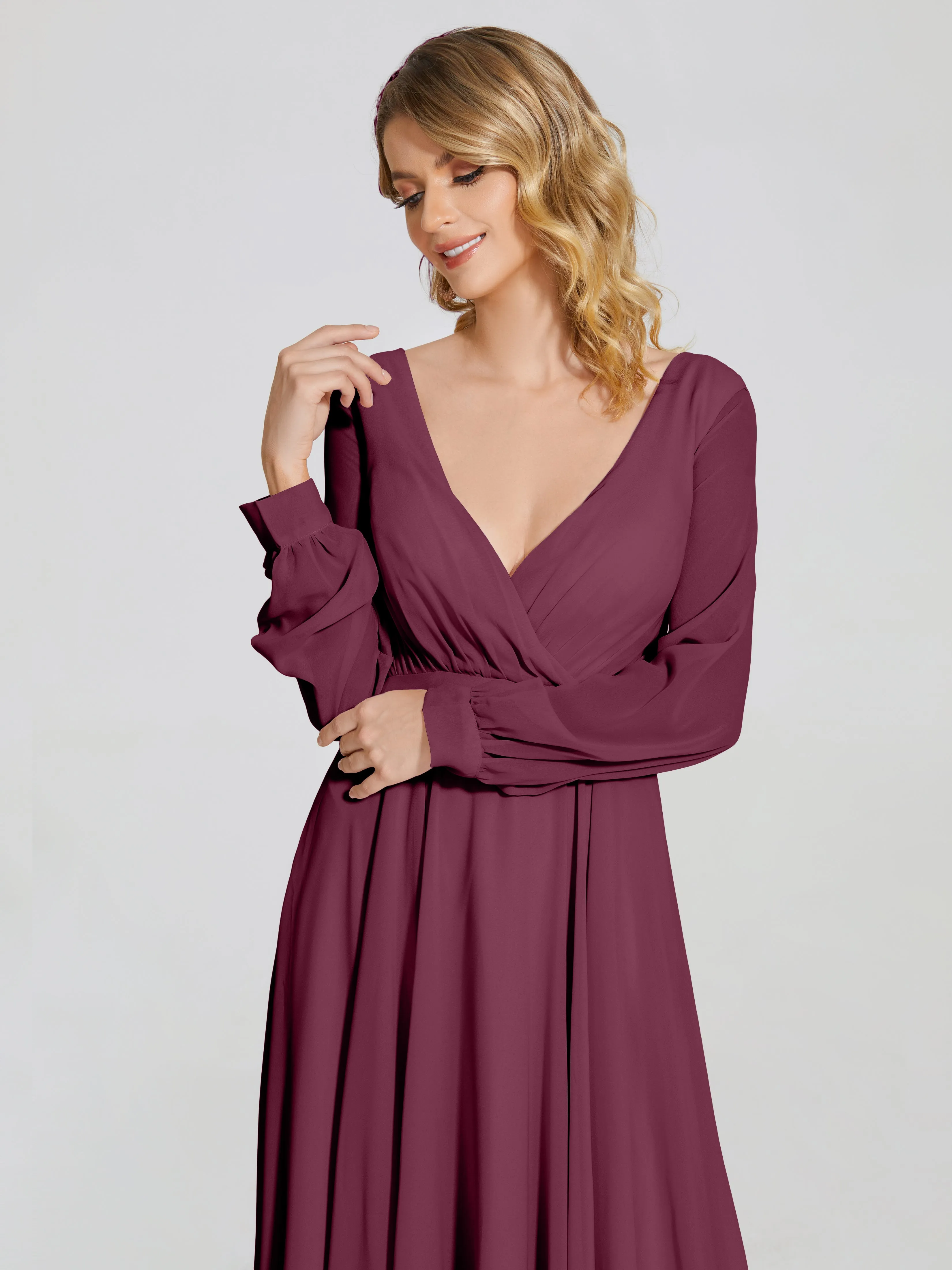 Raegan Simple Long Sleeves Chiffon Mother of the Bride Dress