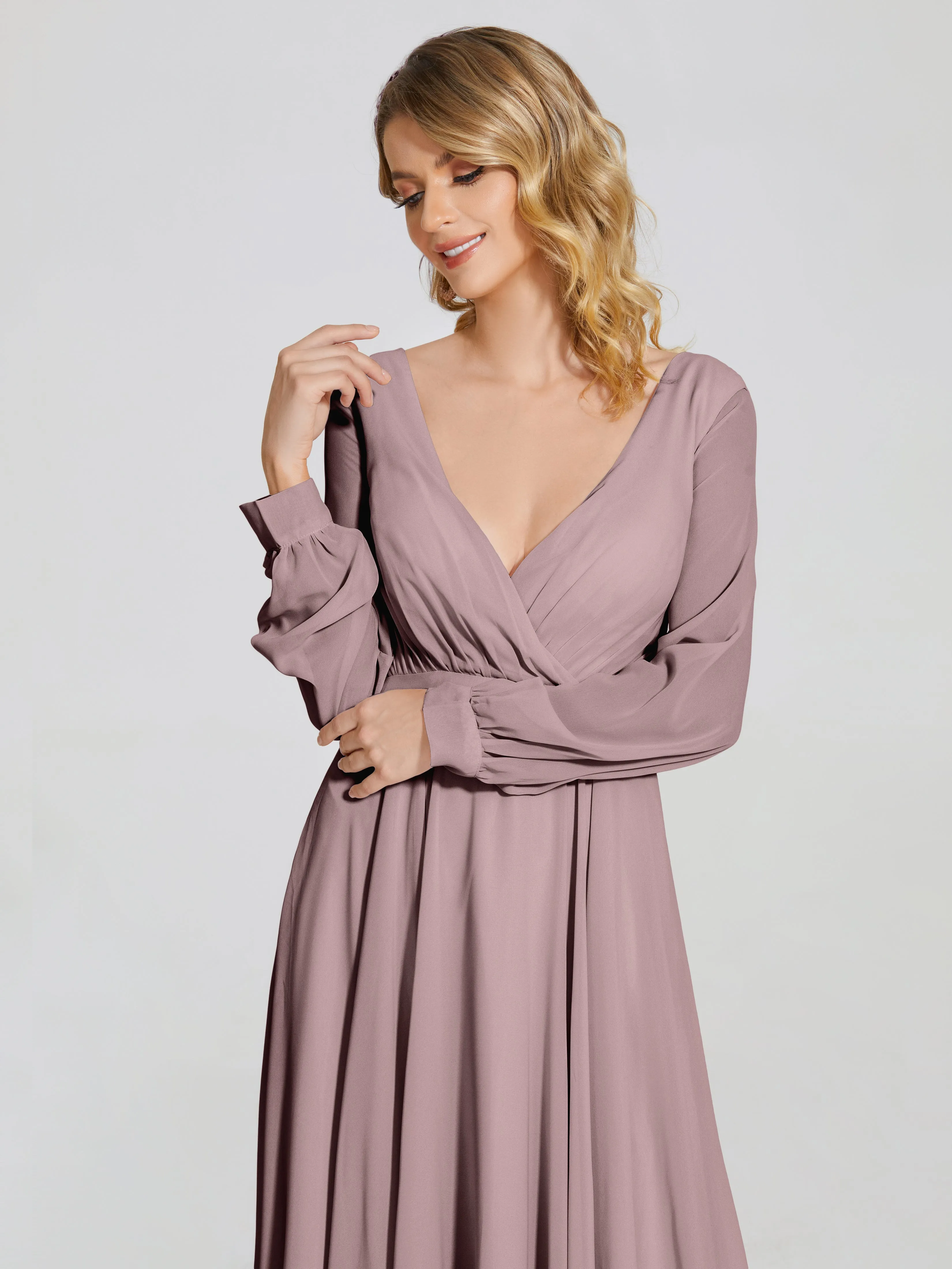 Raegan Simple Long Sleeves Chiffon Mother of the Bride Dress