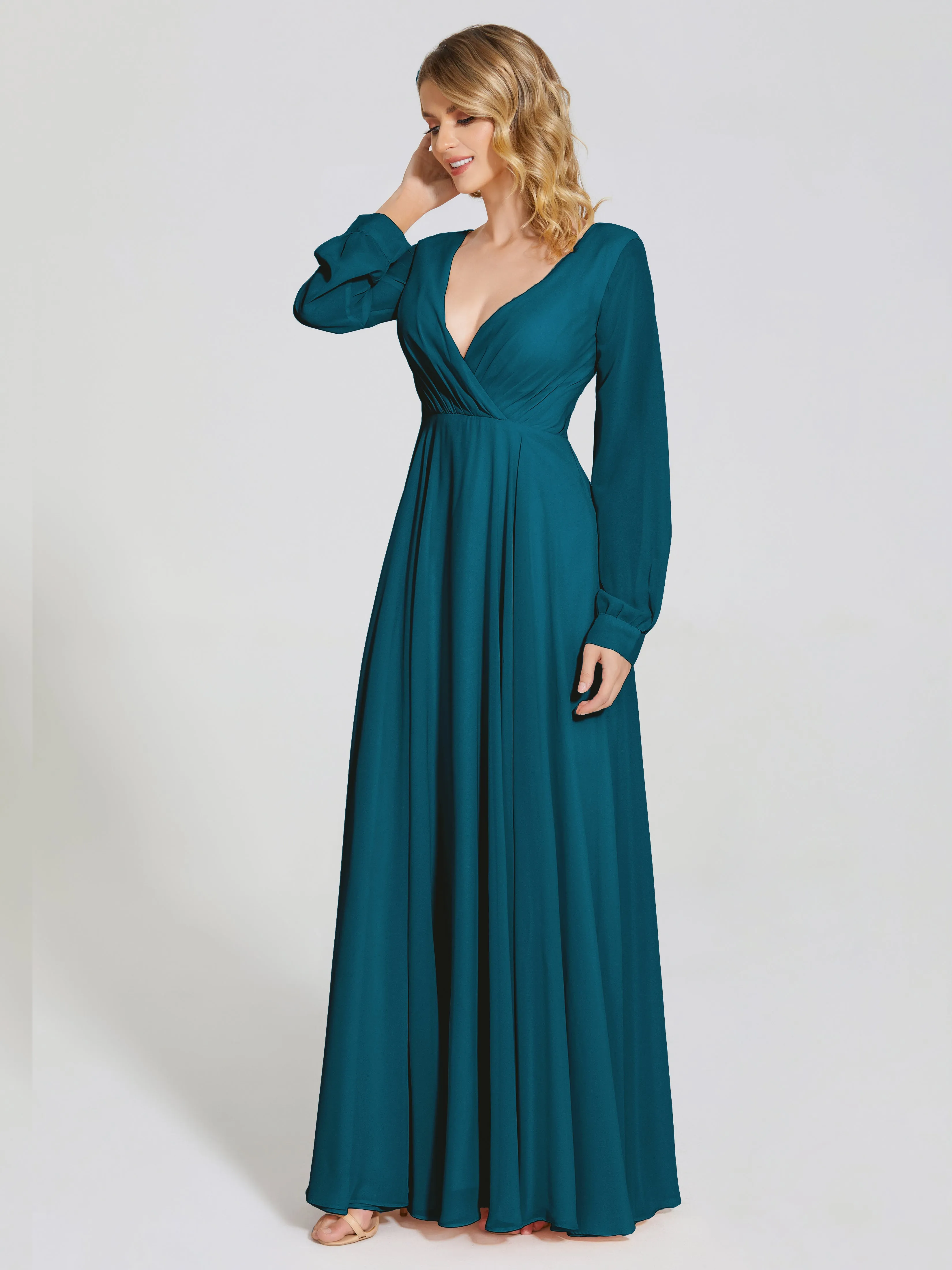 Raegan Simple Long Sleeves Chiffon Mother of the Bride Dress