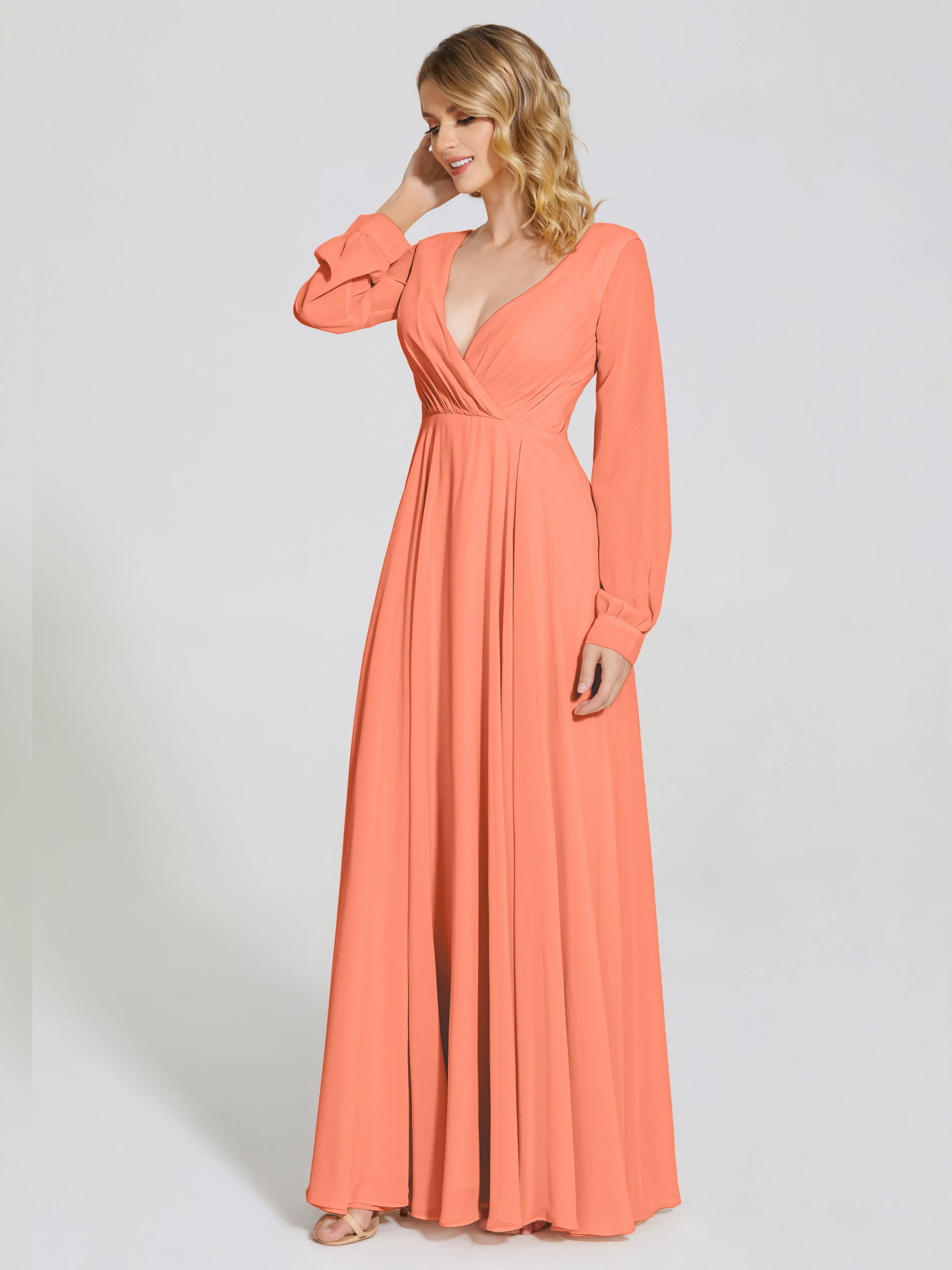 Raegan Simple Long Sleeves Chiffon Mother of the Bride Dress