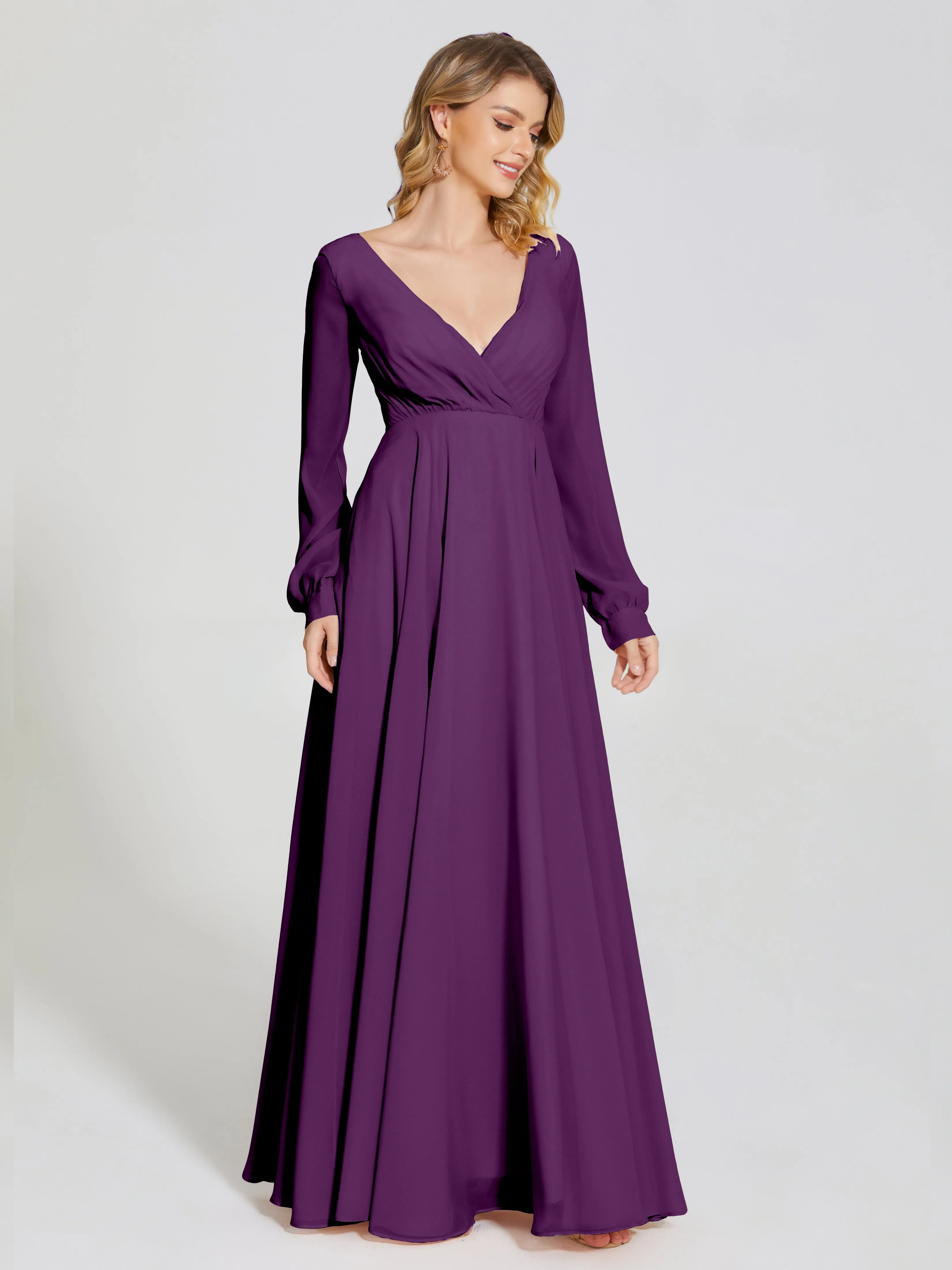 Raegan Simple Long Sleeves Chiffon Mother of the Bride Dress