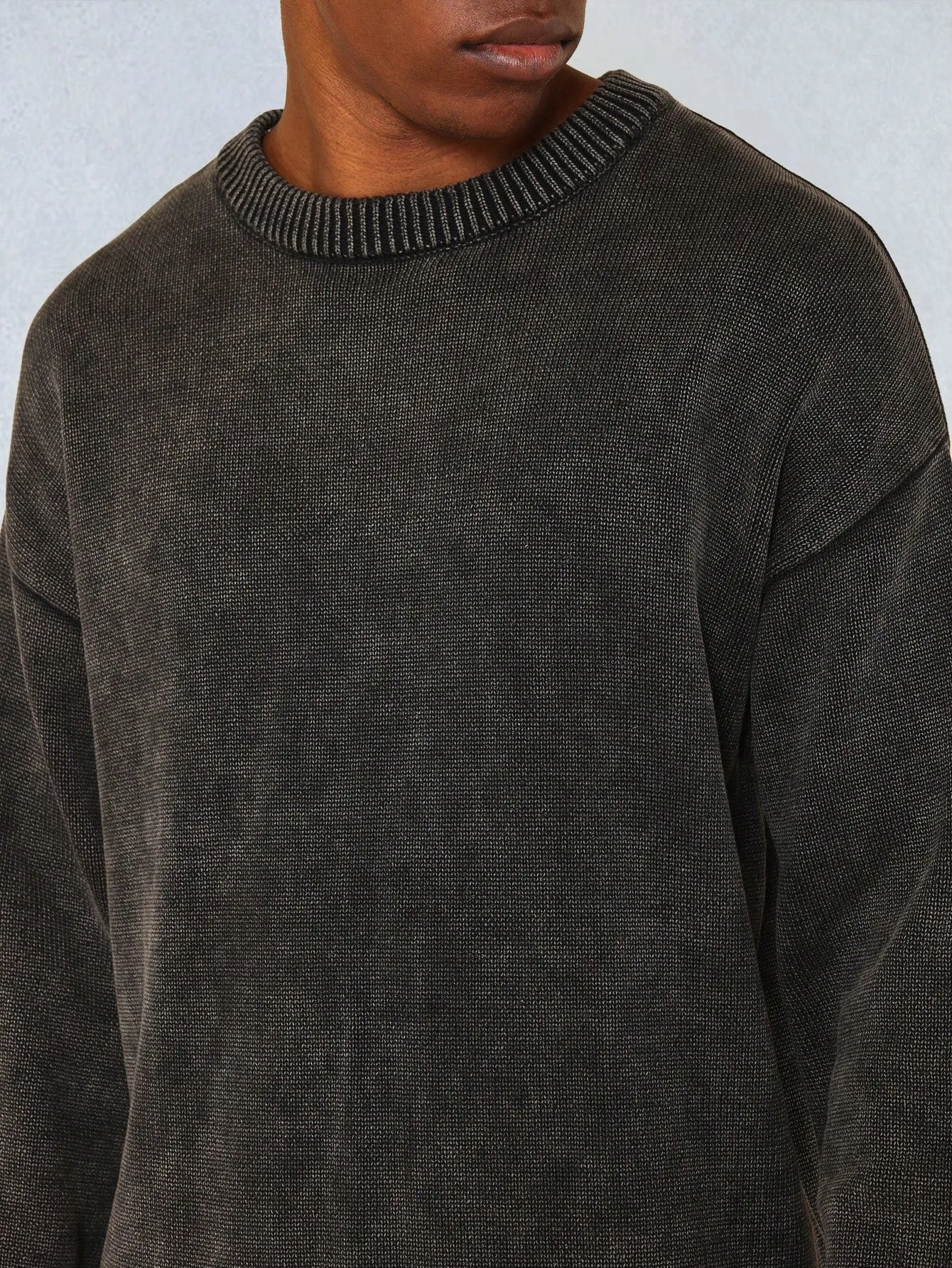 Regular Fit Washed Knit Crew Neck Sweater