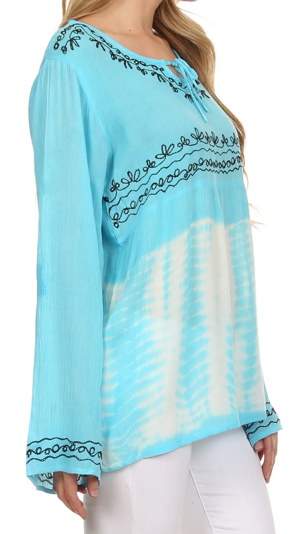 Sakkas Carla Tie Dye Embroidered Tunic Top / Blouse