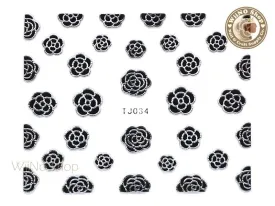 Silver Black Camellia Flower Adhesive Nail Art Sticker - 1 pc (TJ034SB)