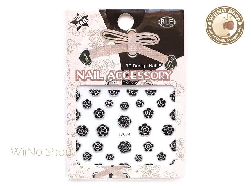 Silver Black Camellia Flower Adhesive Nail Art Sticker - 1 pc (TJ034SB)