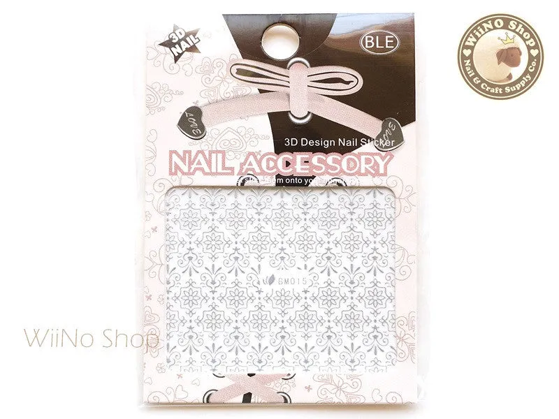 Silver Floral Pattern Adhesive Nail Sticker Nail Art - 1 pc (BM015S)