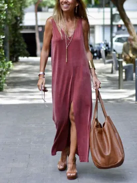 Simple Casual Loose V Neck Dress