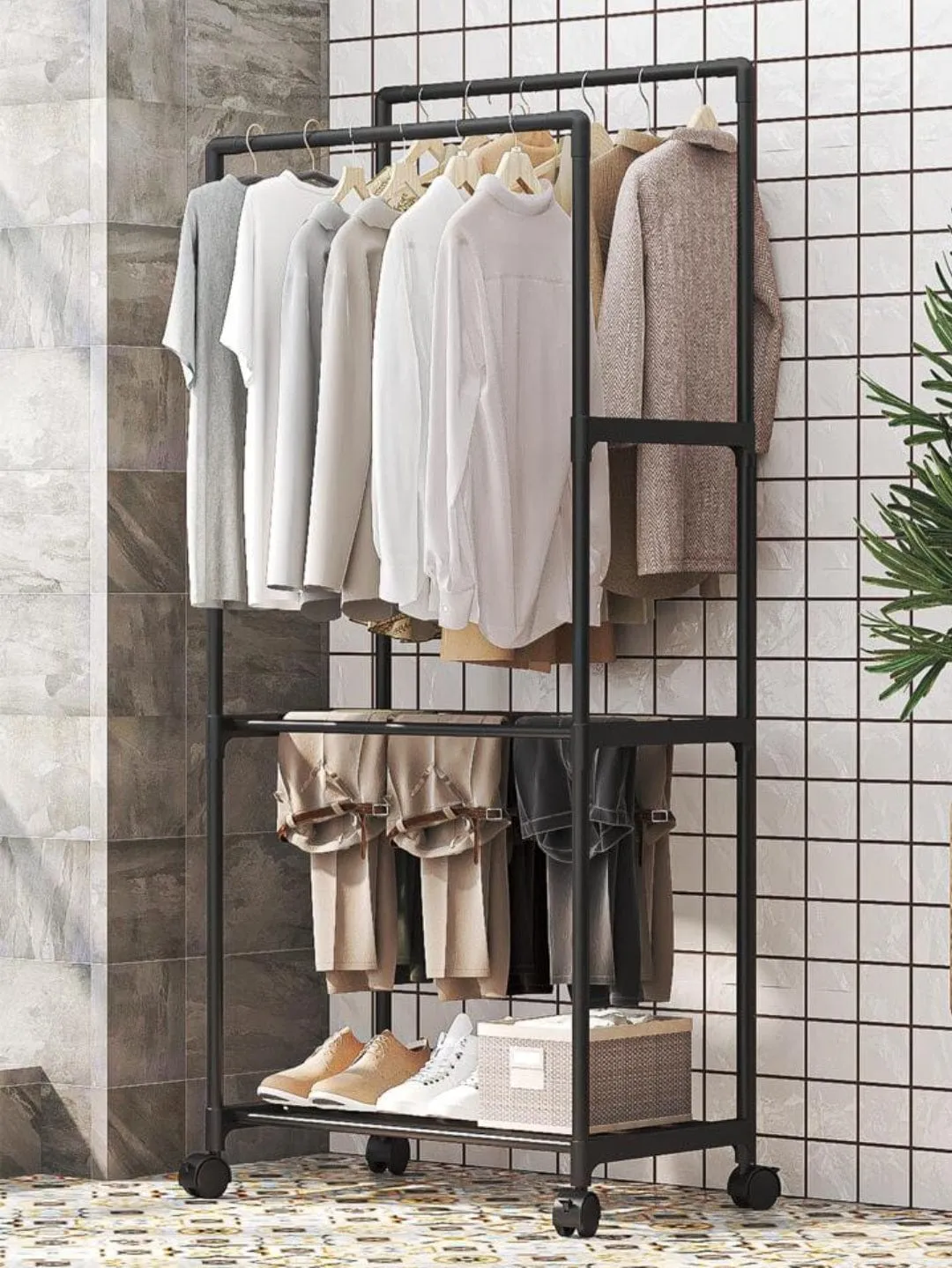 Simple Indoor Double Pole Coat Rack