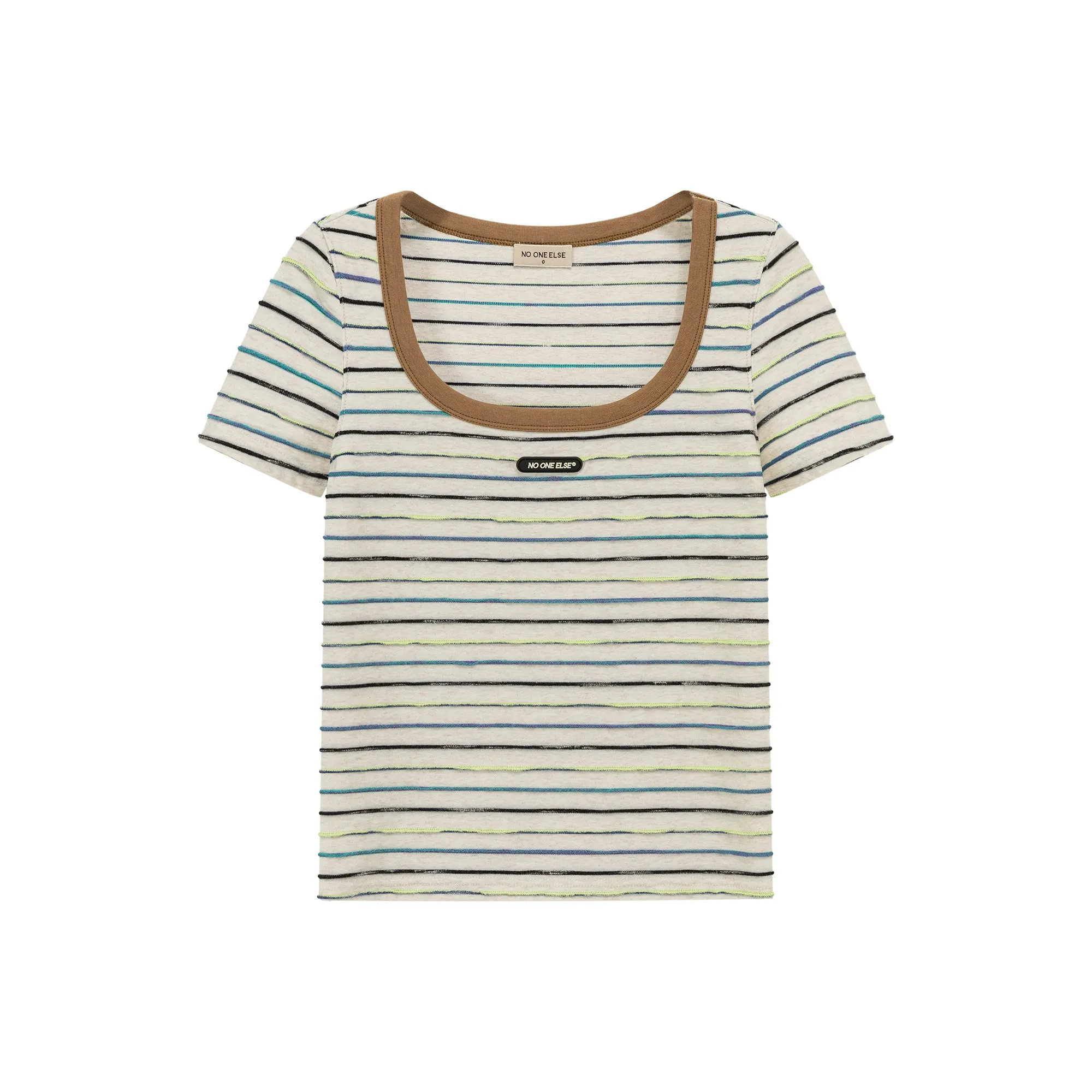 Simple Slim U-Neck Striped T-Shirt