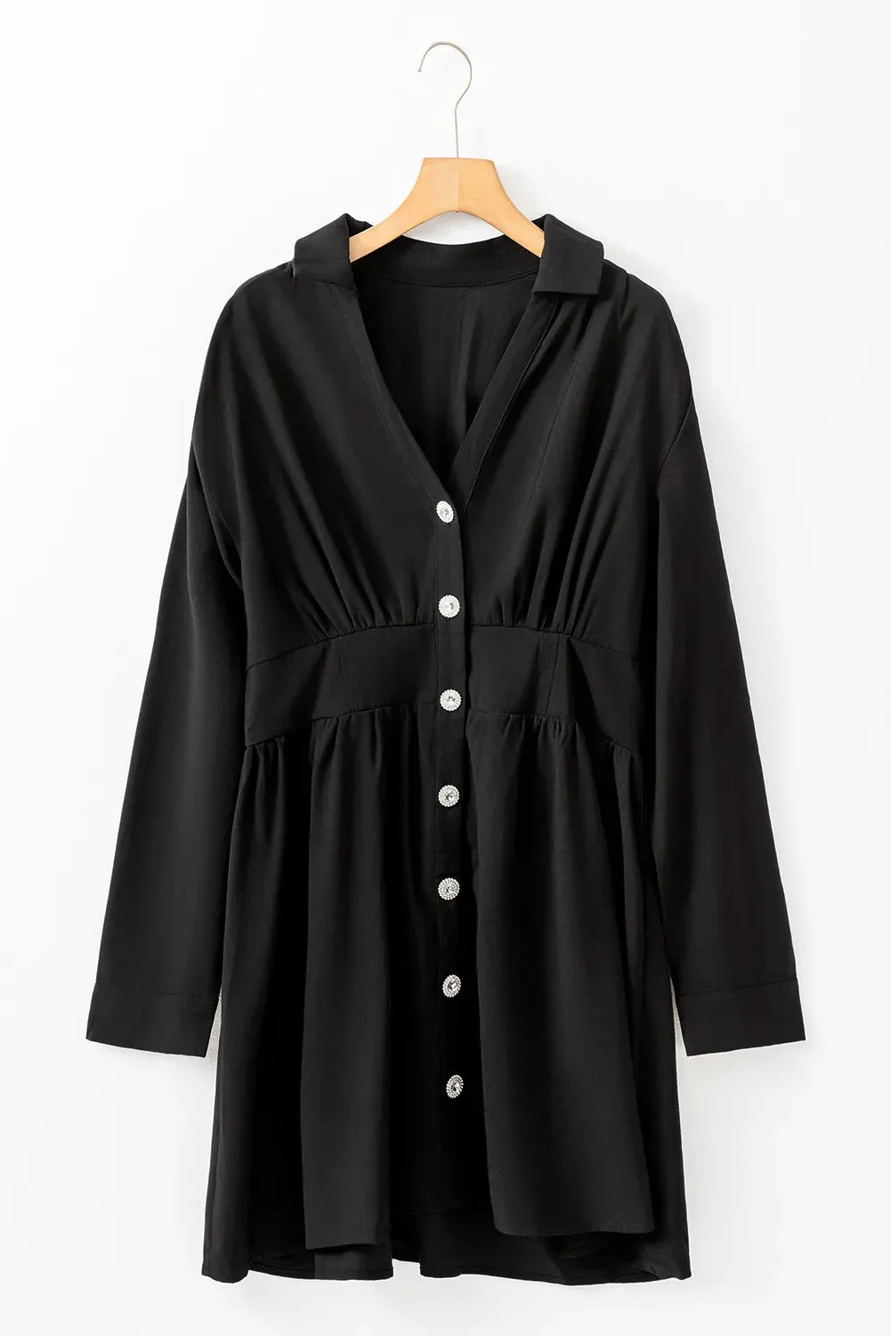 Simply Ruched Calm Button Up Long Sleeve Dress