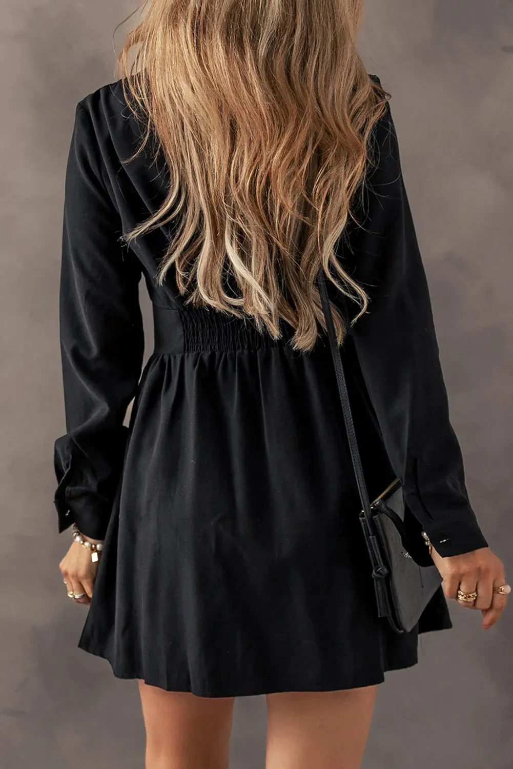 Simply Ruched Calm Button Up Long Sleeve Dress