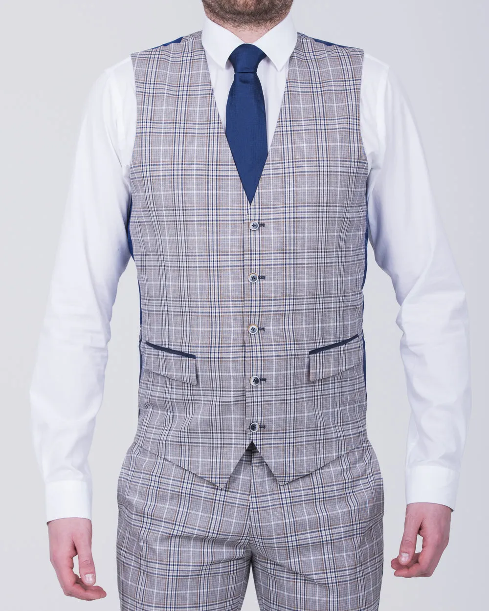 Skopes Whittington Slim Fit Tall Waistcoat (stone/navy check)