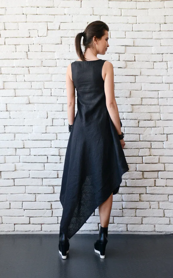 Sleeveless Asymmetric Linen Dress