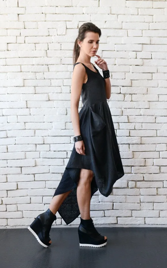 Sleeveless Asymmetric Linen Dress