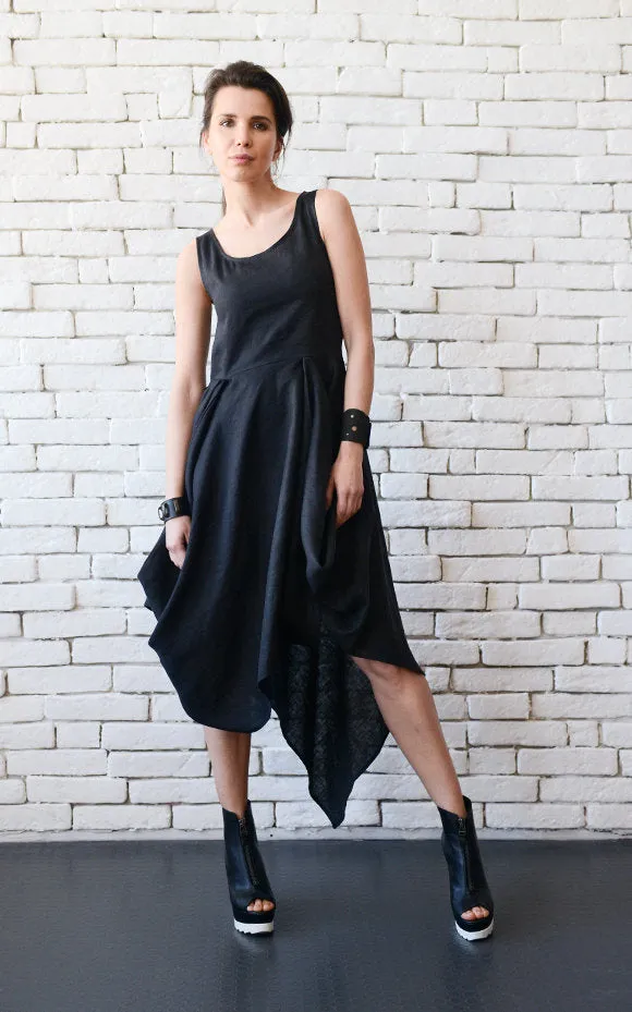 Sleeveless Asymmetric Linen Dress