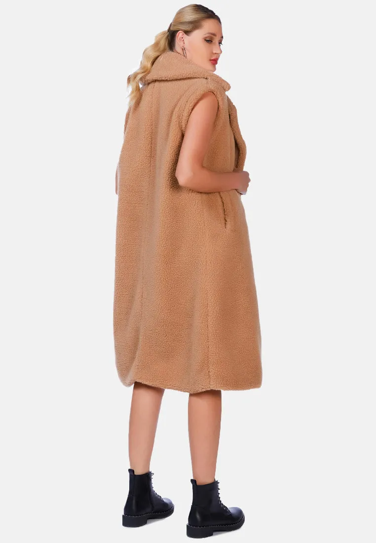 Sleeveless Double Breasted Teddy Coat