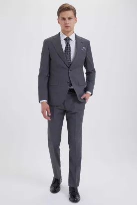 Slim Fit Notch Lapel Gray Wool Blend Classic Suit