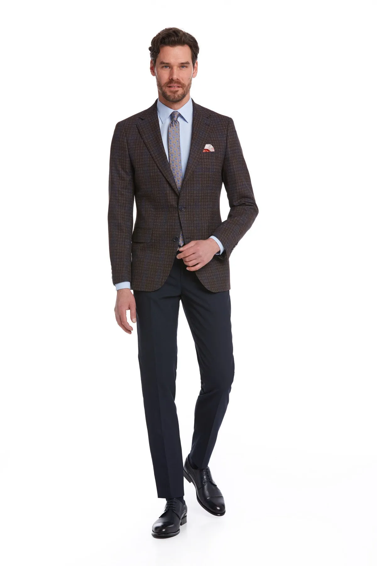 Slim Fit Notch Lapel Plaid Burgundy Casual Suit