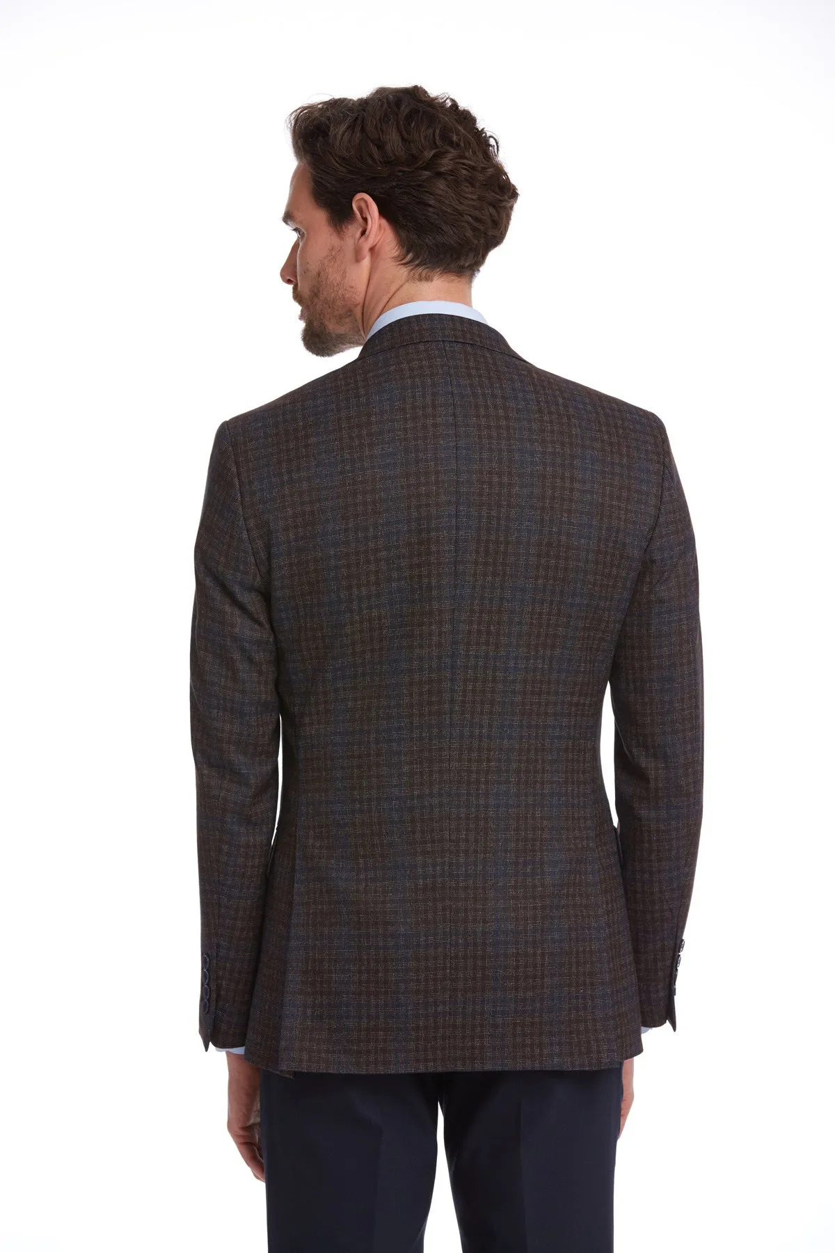 Slim Fit Notch Lapel Plaid Burgundy Casual Suit