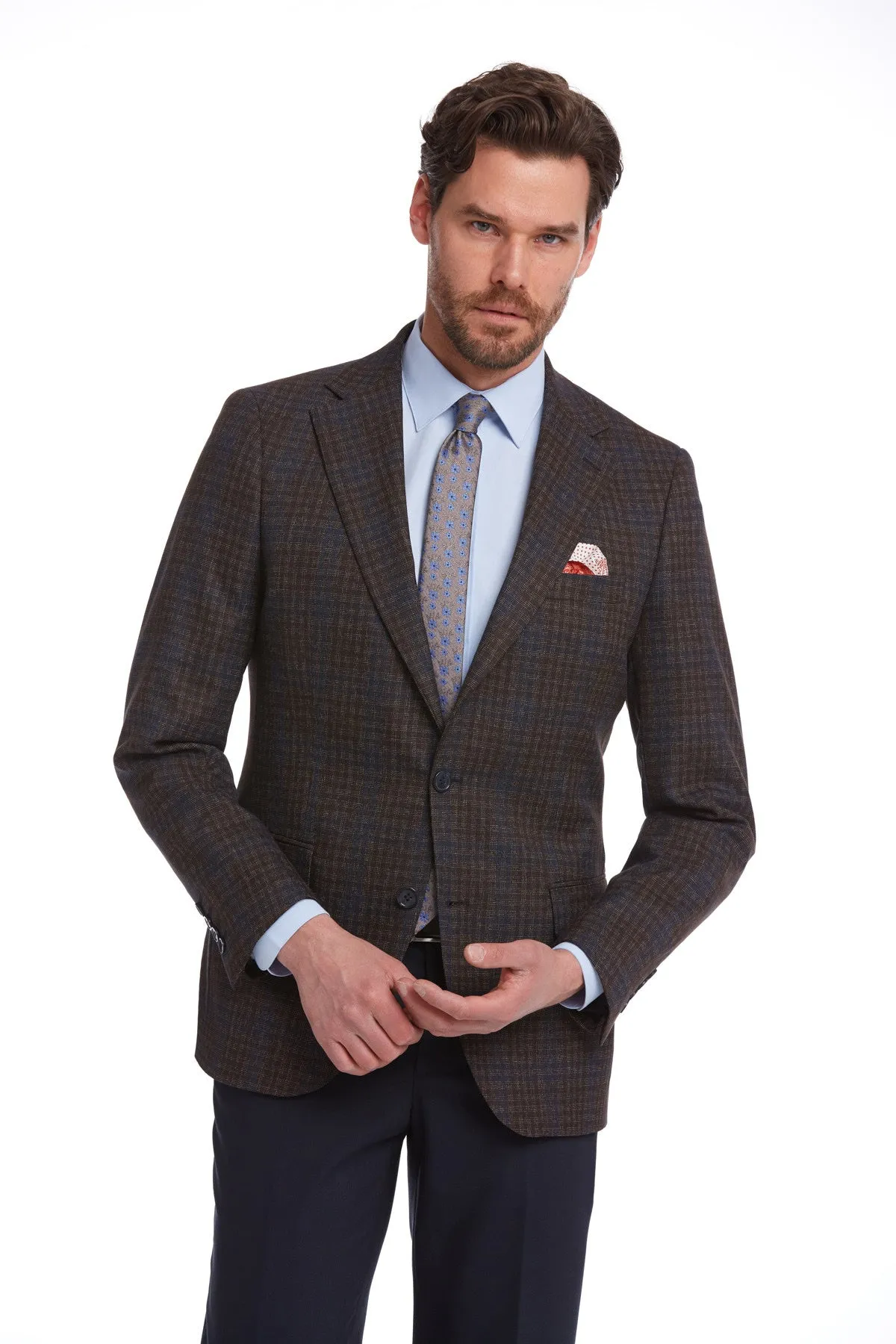 Slim Fit Notch Lapel Plaid Burgundy Casual Suit