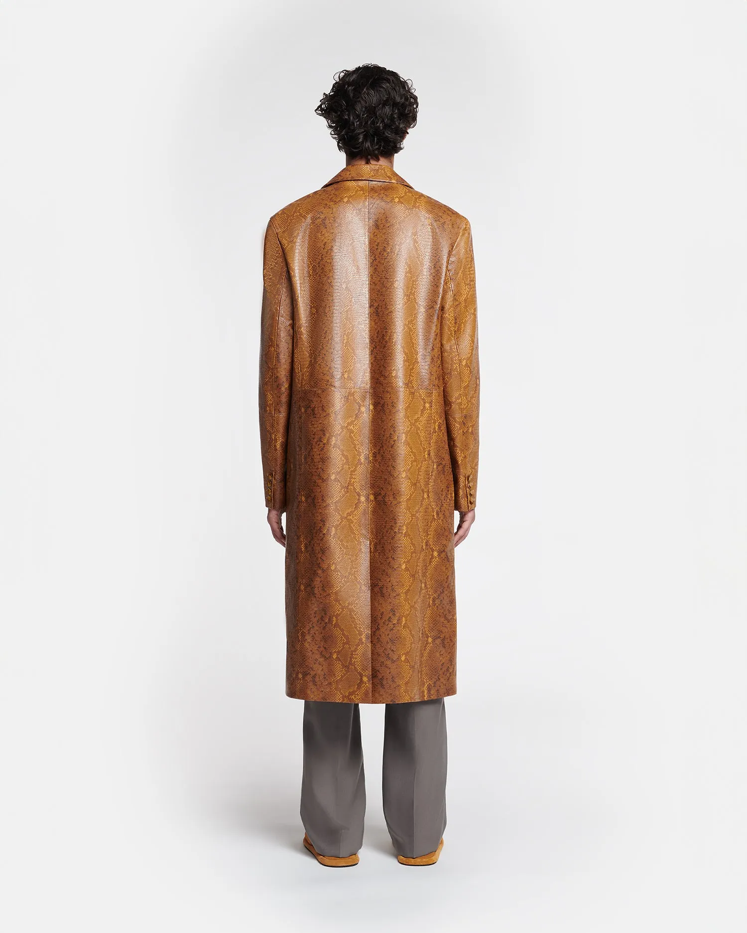 Sverre - Faux Snake-Embossed Leather Coat - Cashew