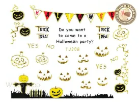 TJ208 Gold Halloween Ghost Adhesive Nail Art Sticker - 1 pc