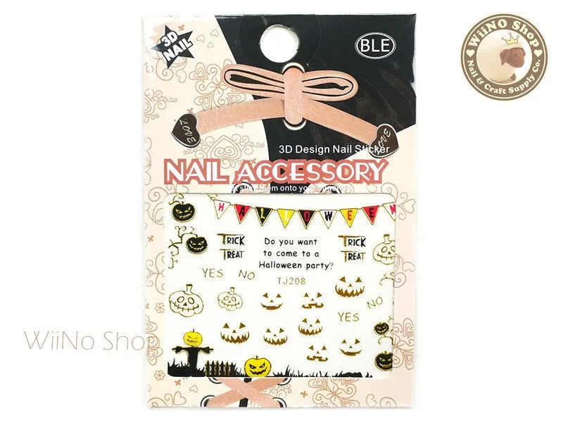 TJ208 Gold Halloween Ghost Adhesive Nail Art Sticker - 1 pc