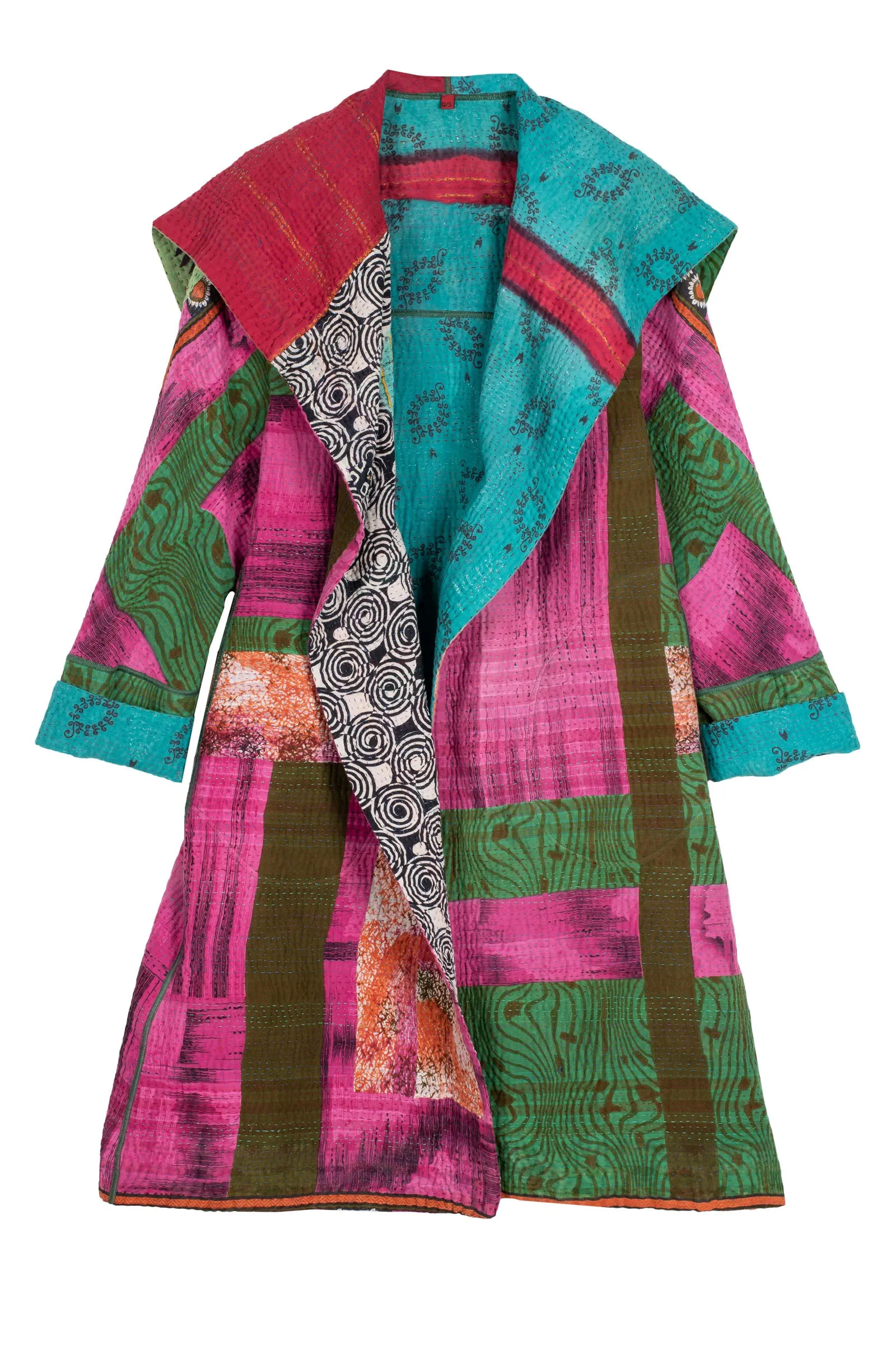 VINTAGE COTTON KANTHA A-LINE COAT - cv4309-0053a -